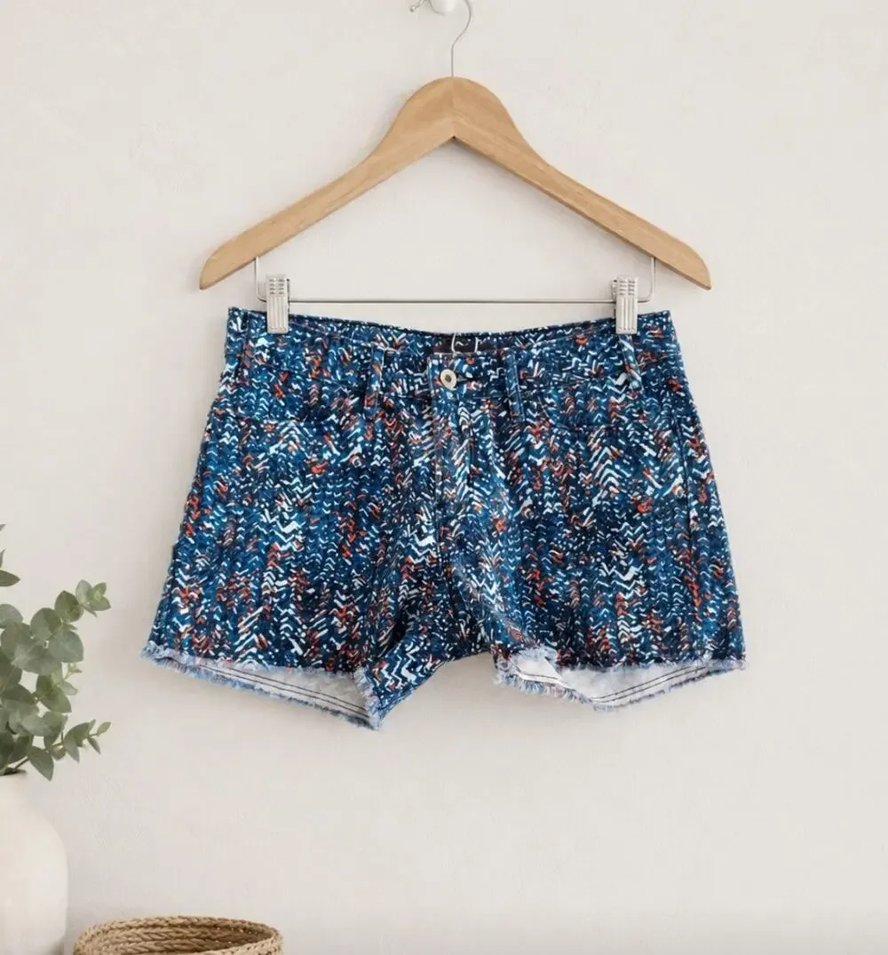 Levis Denim Shorts Blue Red White Abstract Pattern Size 6